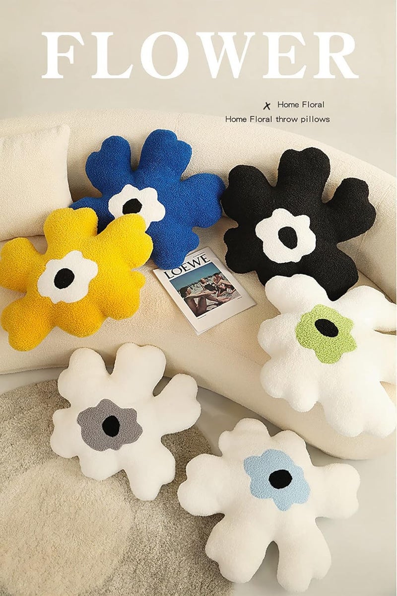 conrtems Sofa Pillow Waist Cushion Back Plush Flower Special-Shaped Pillow All-Match Girl Heart Creative Pillow. (White and Grey) - Image 3